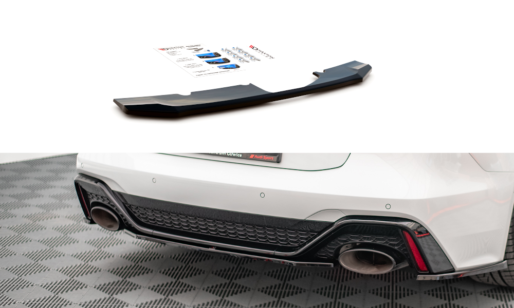 Image of Centrale achtersplitter Audi RS6 C8 / RS7 C8 - Glanzend Zwart