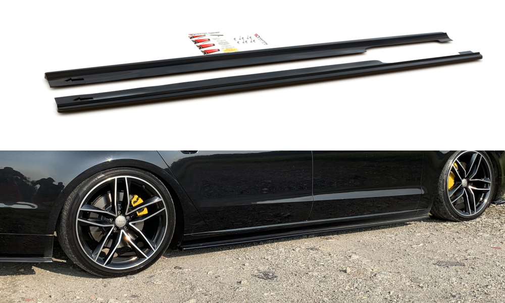 Image of Side Skirts Diffusers Audi A8 Long D4 - Gloss Black