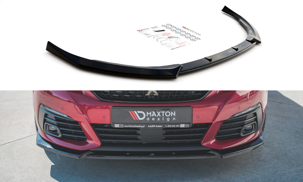 Image of Front Splitter V.1 Peugeot 308 GT MK2 Facelift - Gloss Black