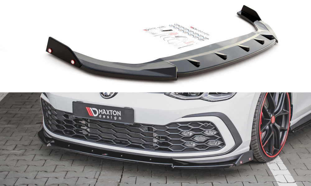 Image of Front Splitter + Flaps V.3 Volkswagen Golf 8 GTi-Not Primed V3