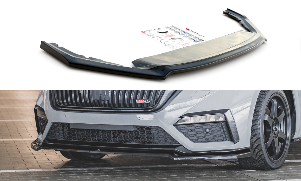 Image of Front Splitter V.4 Skoda Octavia RS MK4 - Gloss Black