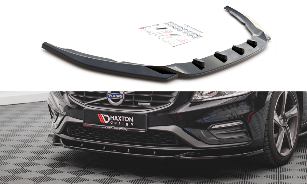 Image of Front Splitter V.2 Volvo S60 R-Design MK2 - Gloss Black