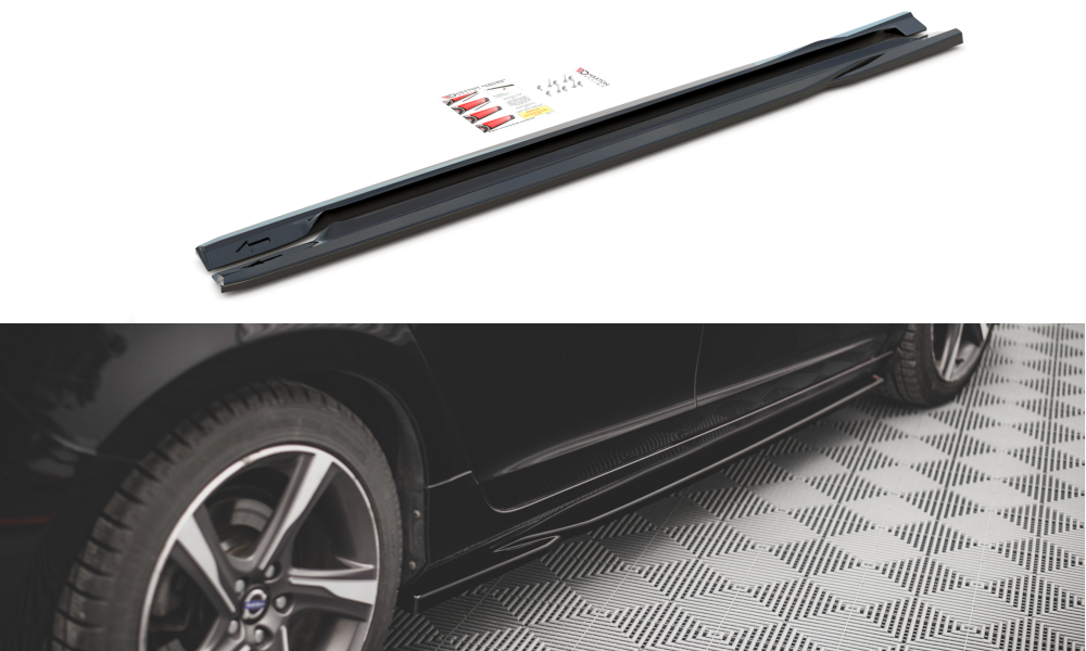 Image of Side Skirts Diffusers Volvo S60 R-Design MK2 - Gloss Black