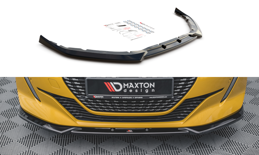 Image of Front Splitter V.2 Peugeot 208 MK2 - Gloss Black