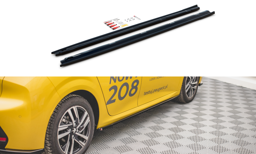 Image of Side Skirts Diffusers Peugeot 208 MK2 - Gloss Black