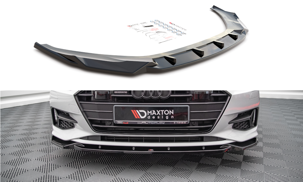 Image of Front Splitter V.2 Audi A7 C8 - Gloss Black