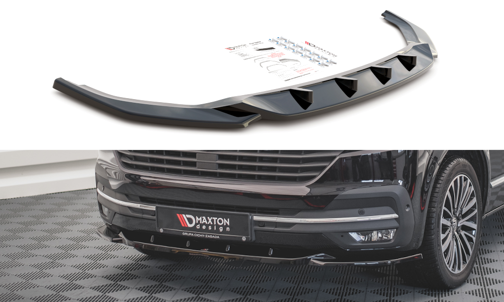 Image of Front Splitter V.2 Volkswagen T6 Facelift - Gloss Black