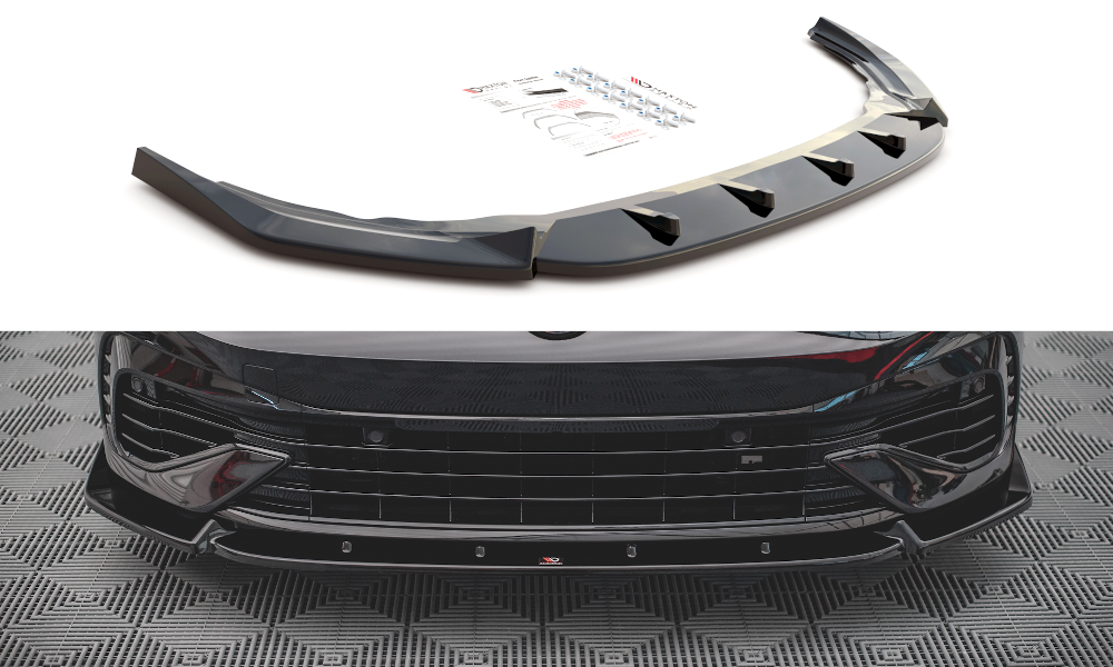 Image of Front Splitter V.2 Volkswagen Golf R MK8 - Gloss Black