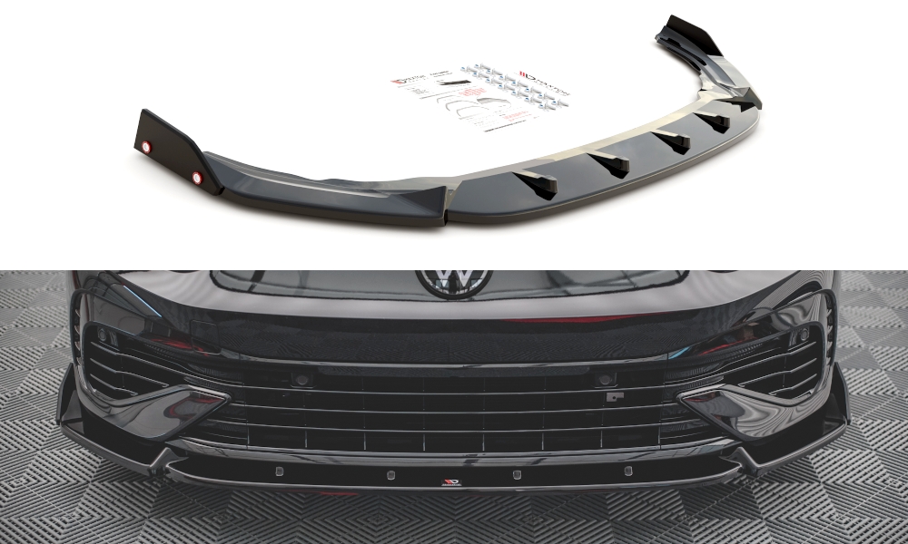 Image of Front Splitter + Flaps V.2 Volkswagen Golf R MK8-Not Primed V2