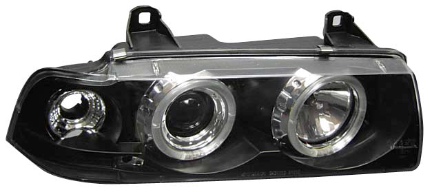 Image of BMW 3 E36 2D Black 1-Piece Angeleye Headlights