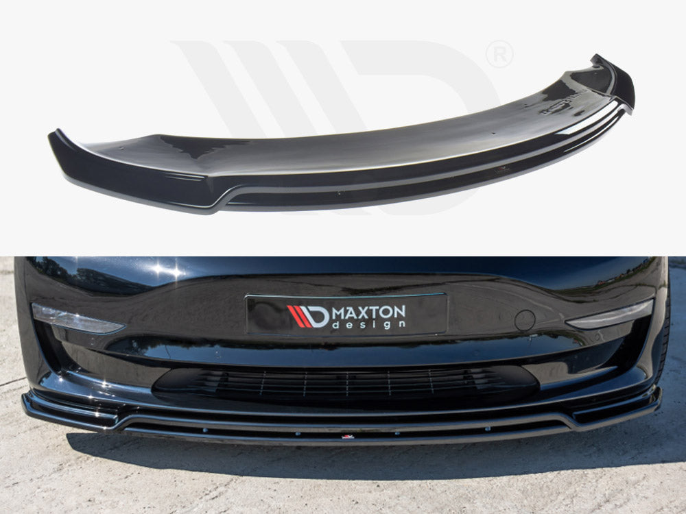 Image of Tesla Model 3 17+ Front Bumper Splitter V2 GlossBlack Maxton
