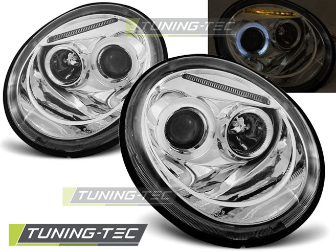 Image of VW New Beetle 98-05 Headlights Angel Eyes Chrome