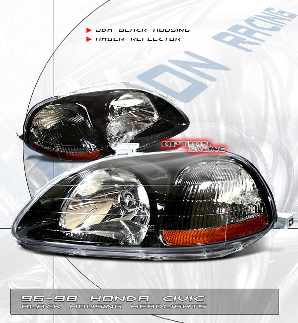 Honda-Civic-96-98-Black/Amber-JDM-G6-Headlights