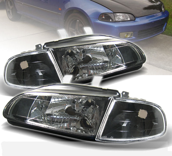 Image of Honda Civic 92-95 2/3D Black Headlights + Black Corners