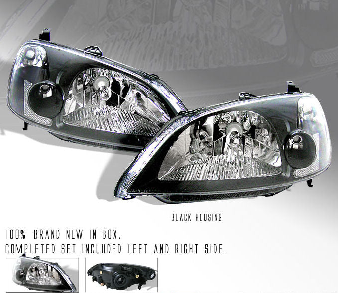 Image of Honda Civic 01-03 2D JDM Black Headlights [DEPO]