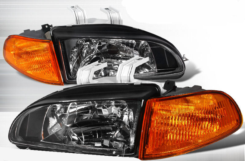 Image of Honda Civic 92-95 4D Black Headlights + Amber Corners