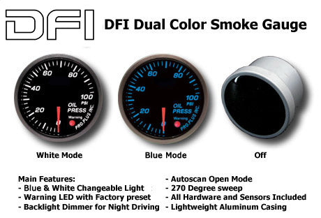 DFI-Blue/White-Smoke-Lens-Gauge-52mm---Oil-Pressure-(bar)