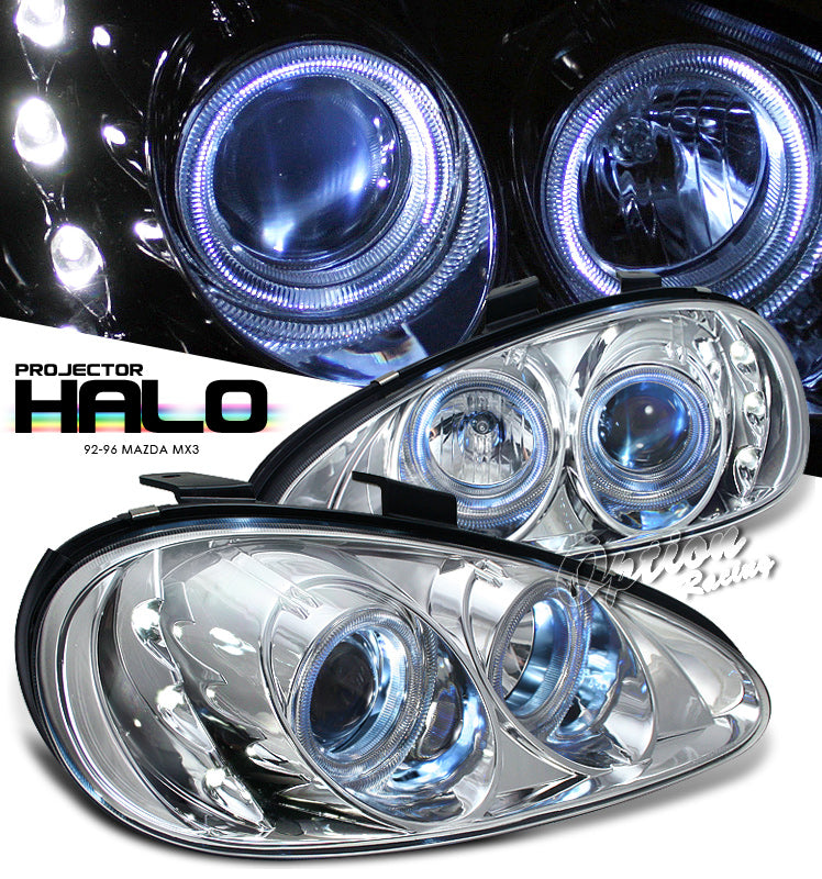 Image of Mazda MX3 Projector Headlights Chrome + HALO Angeleyes
