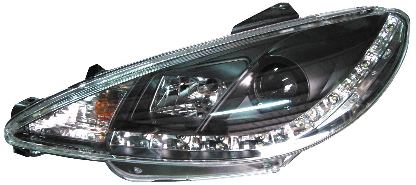 Peugeot 206 99-02 R8 Style LED-koplampen Zwart V1