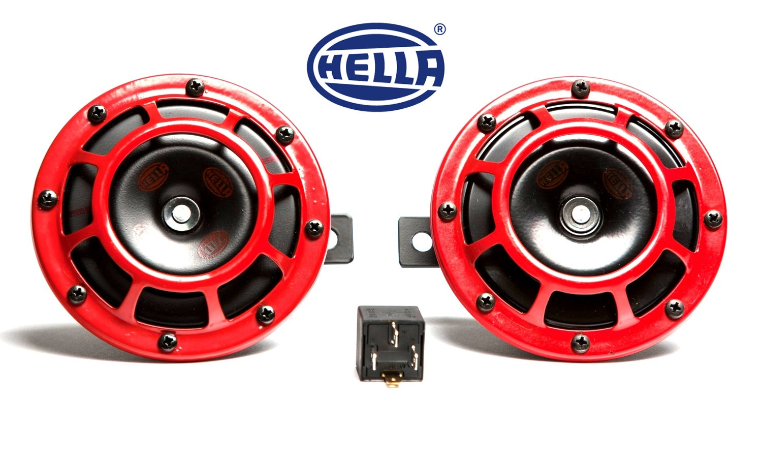 Hella-Supertone-Horn-Kit-RED-118dB-Set-of-2-incl-Relay
