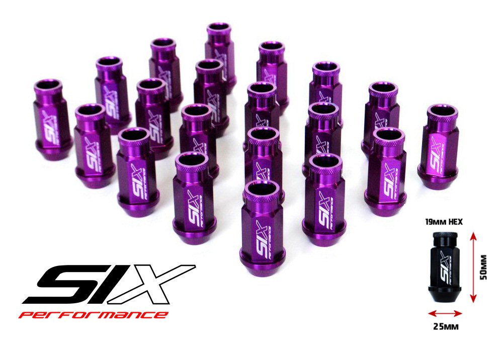 Image of SIX Lightweight ALU 7075 Lug Nuts 50mm 12x1.25 Purple V2 20x