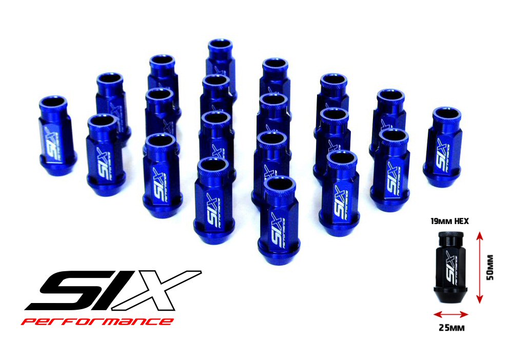 Image of SIX Lightweight ALU 7075 Lug Nuts 50mm 12x1.25 Blue V2 20x