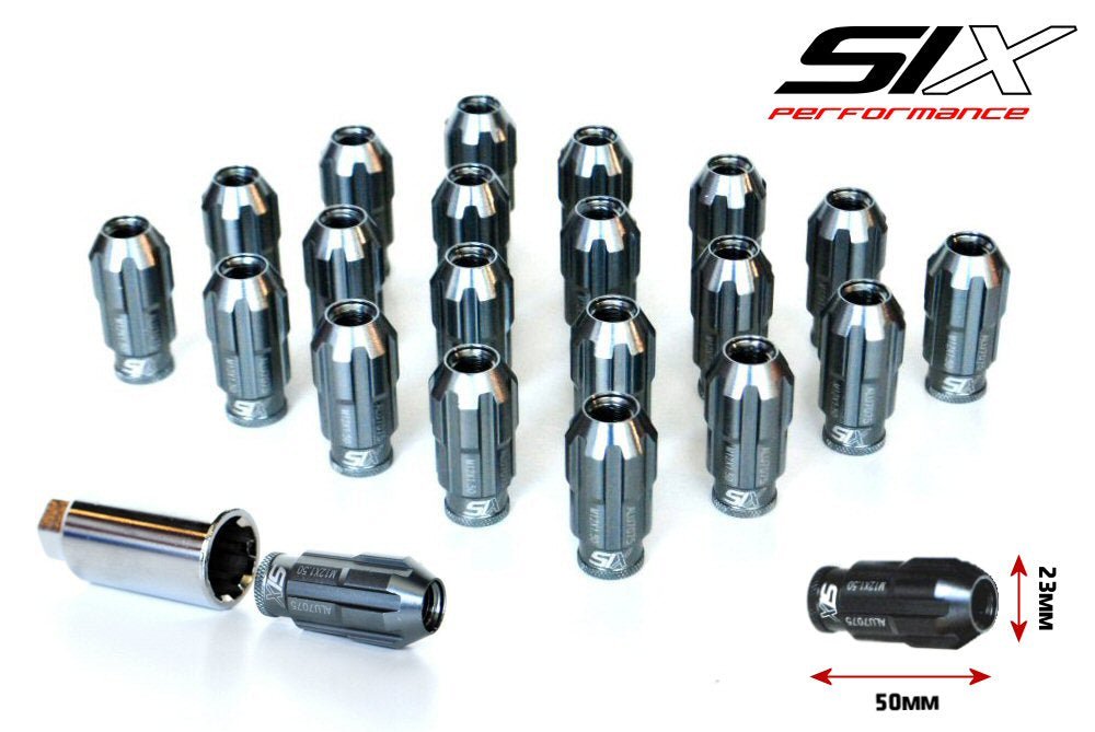 SIX-Lightweight-ALU7075-Lug-Nuts-12x1.25-Gunmetal-Anti-Theft