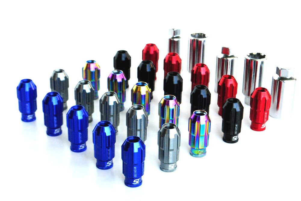SIX-Lightweight-ALU7075-Lug-Nuts-12x1.25-NeoChrome-AntiTheft