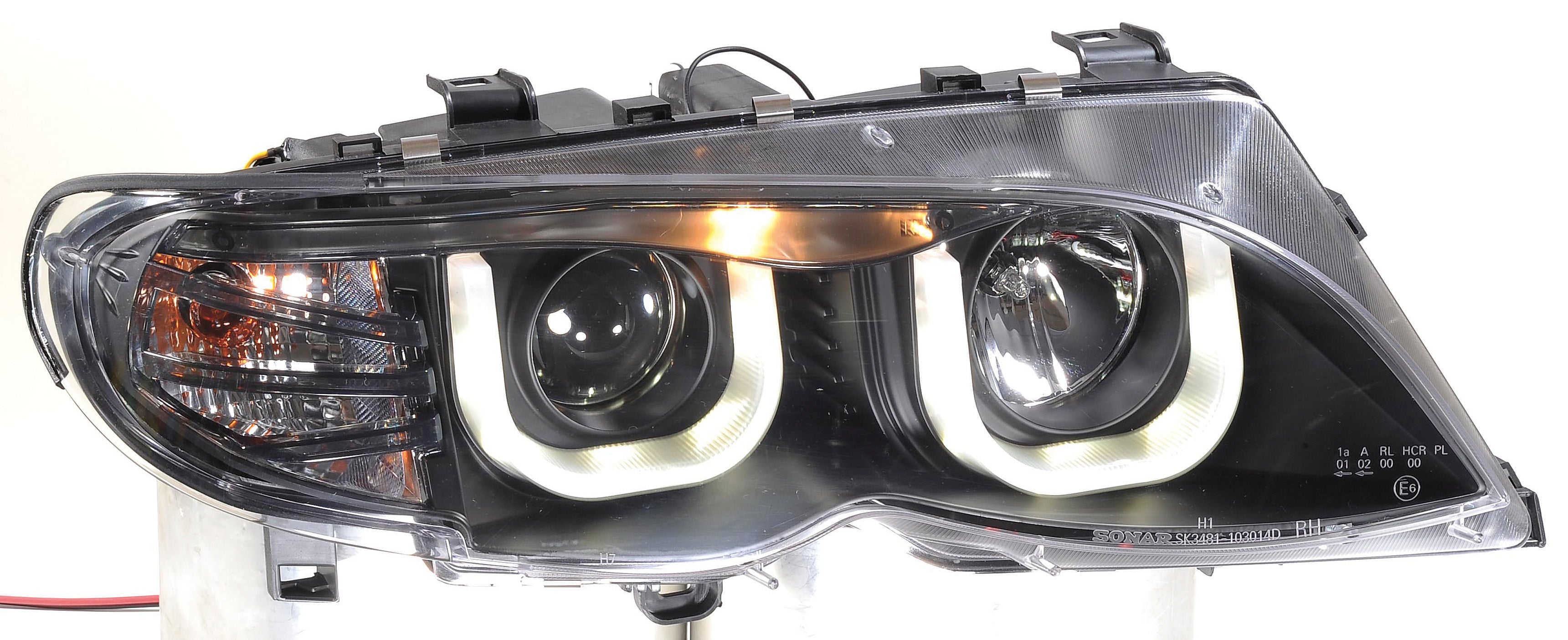 Image of BMW 3 E46 4D 02-05 Headlights Set DRL Black (Electric)