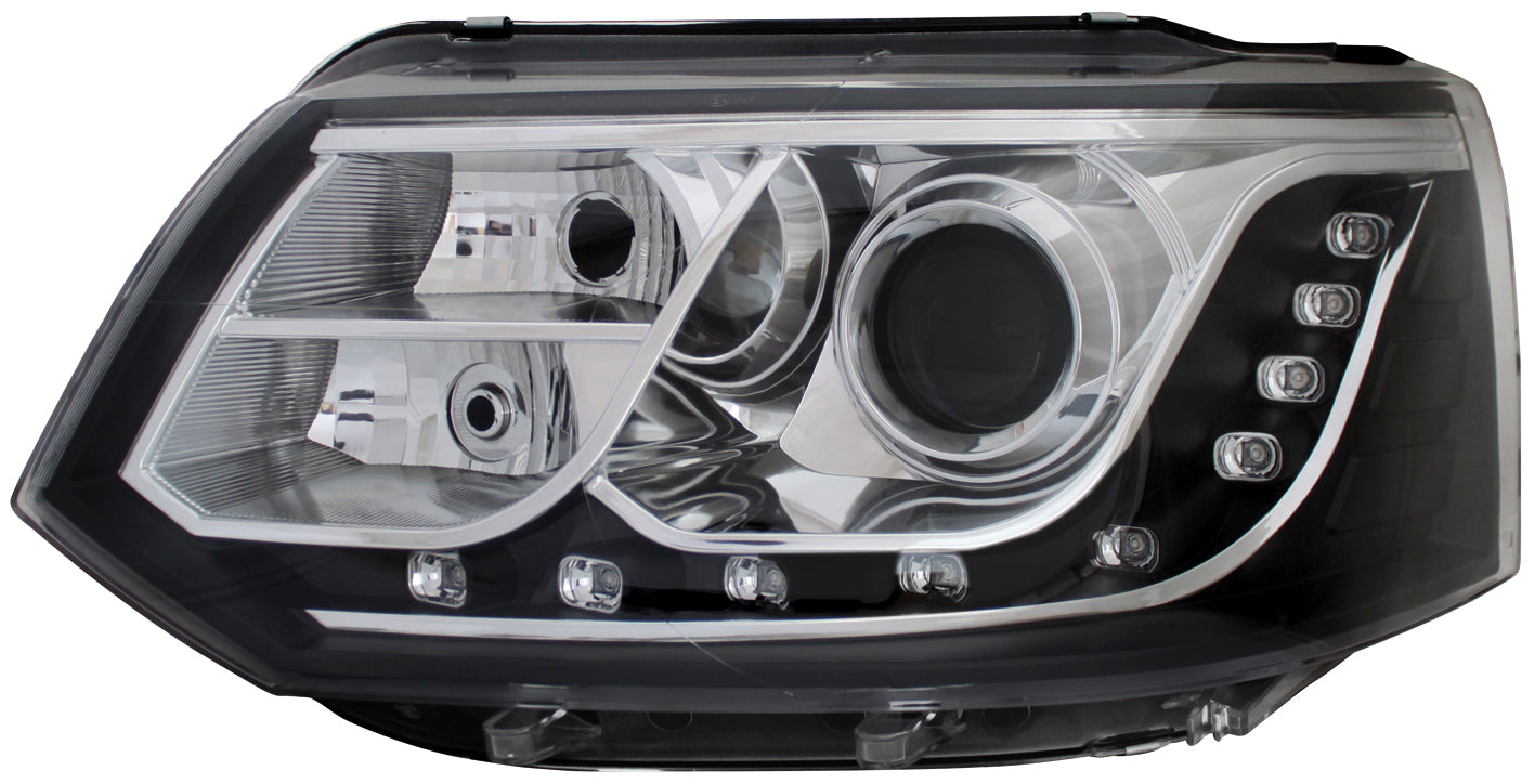 Image of VW Transporter T5 Facelift 10+ Headlights Set DRL Black
