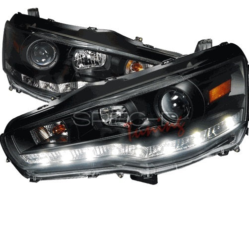 Mitsubishi-Lancer/Evo-08-15-Black-Projector-Headlights-+-Led