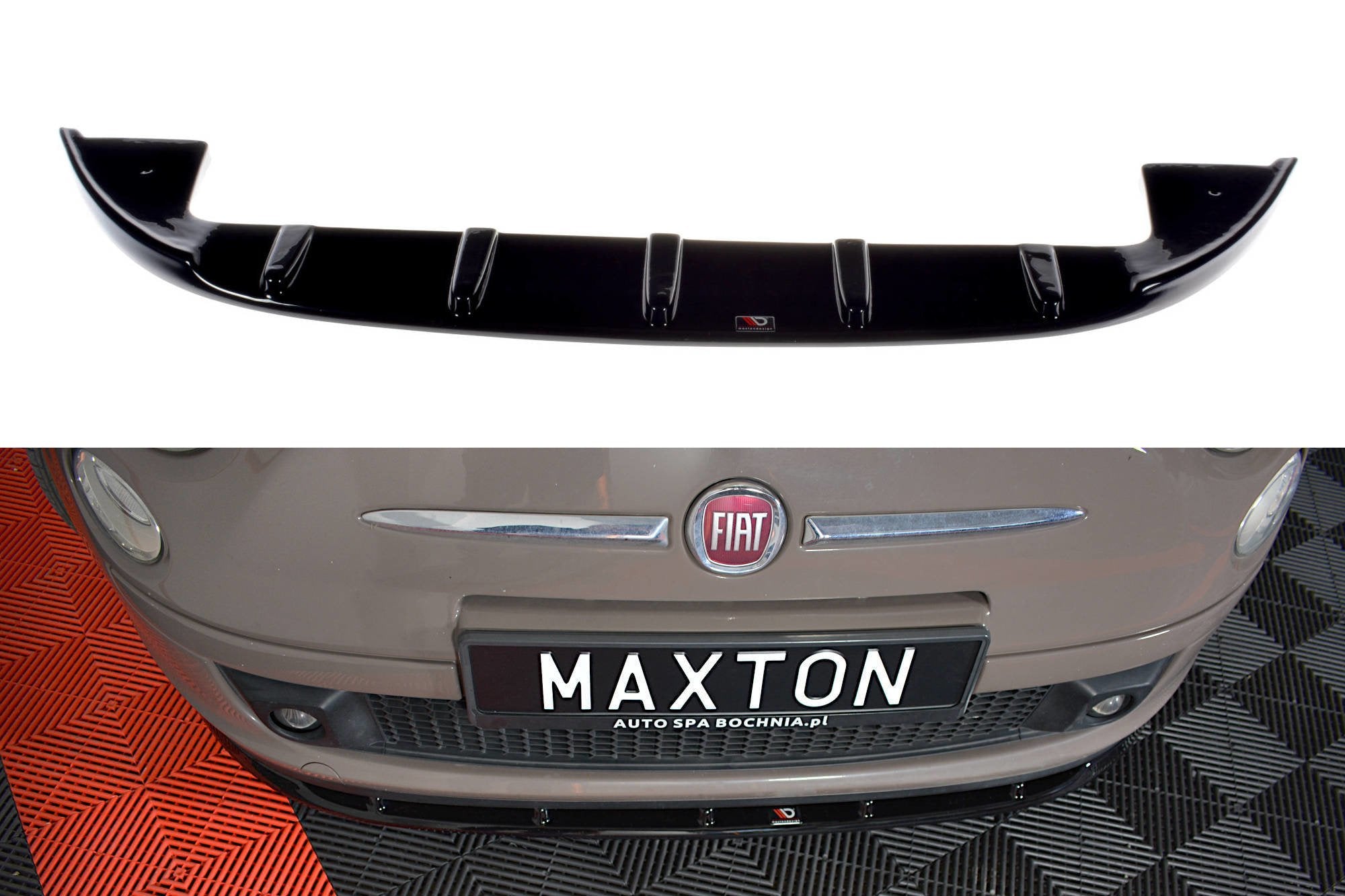 Image of Front Splitter V.1 Fiat 500 Hatchback Preface - Gloss Black