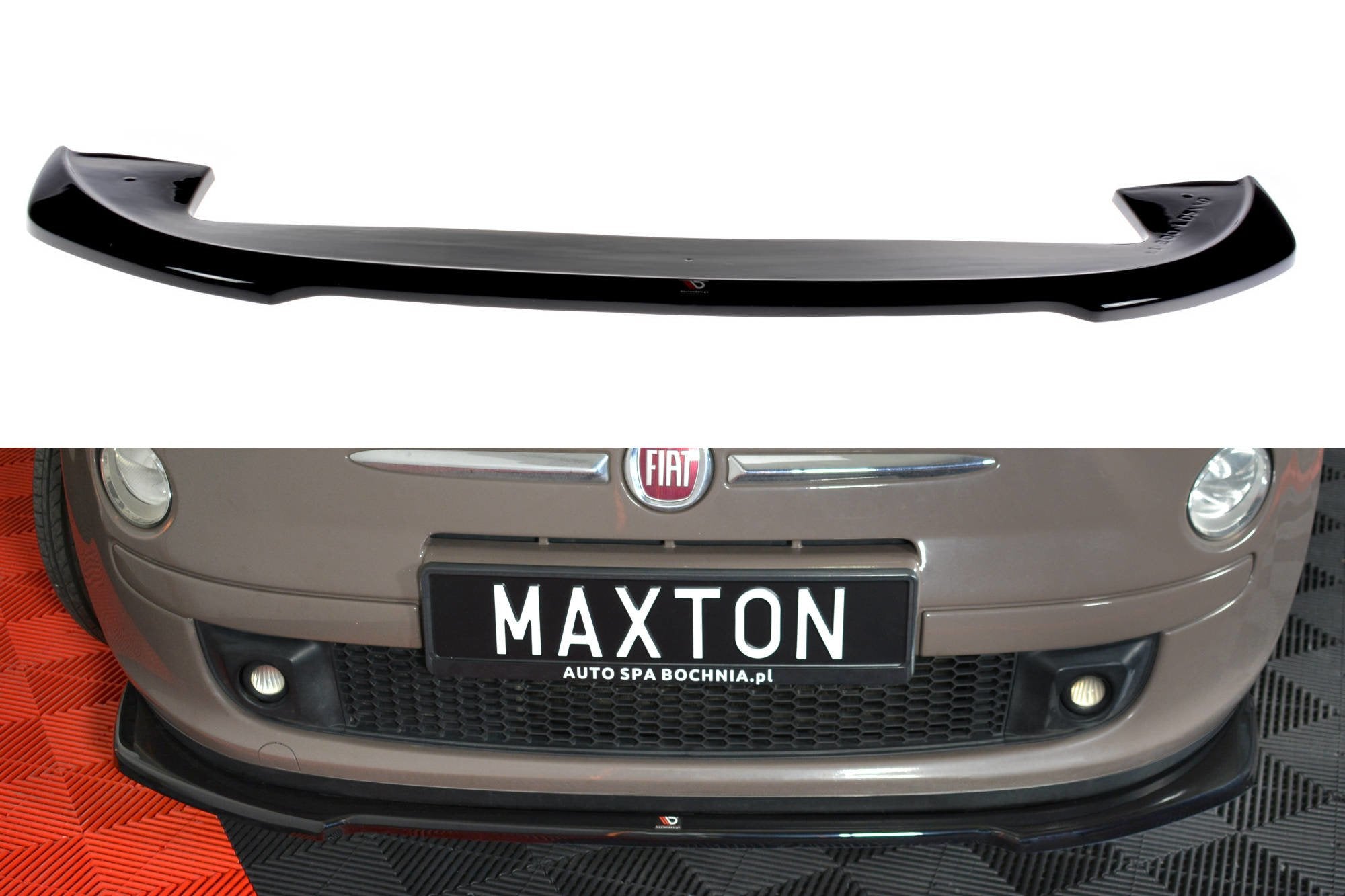 Image of Front Splitter V.2 Fiat 500 Hatchback Preface - Gloss Black