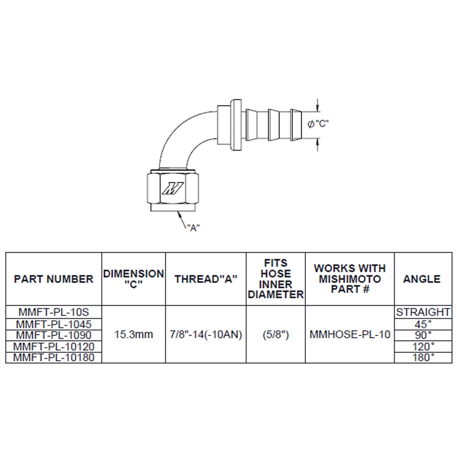 180-Degree Push Lock Fitting, -10AN