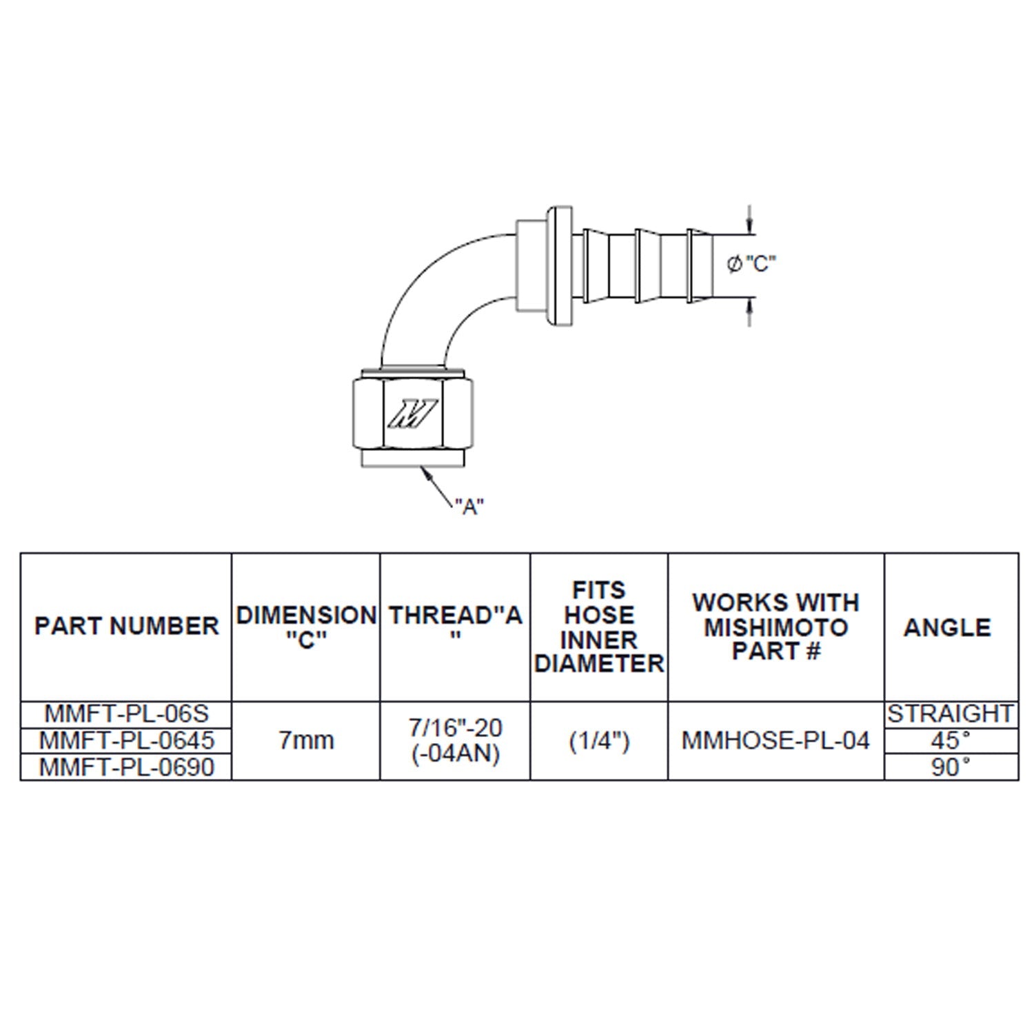 90-Degree Push Lock Fitting, -4AN