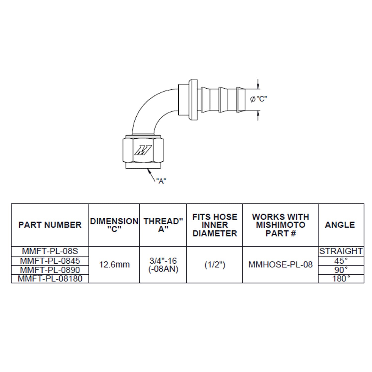 45-Degree Push Lock Fitting, -8AN