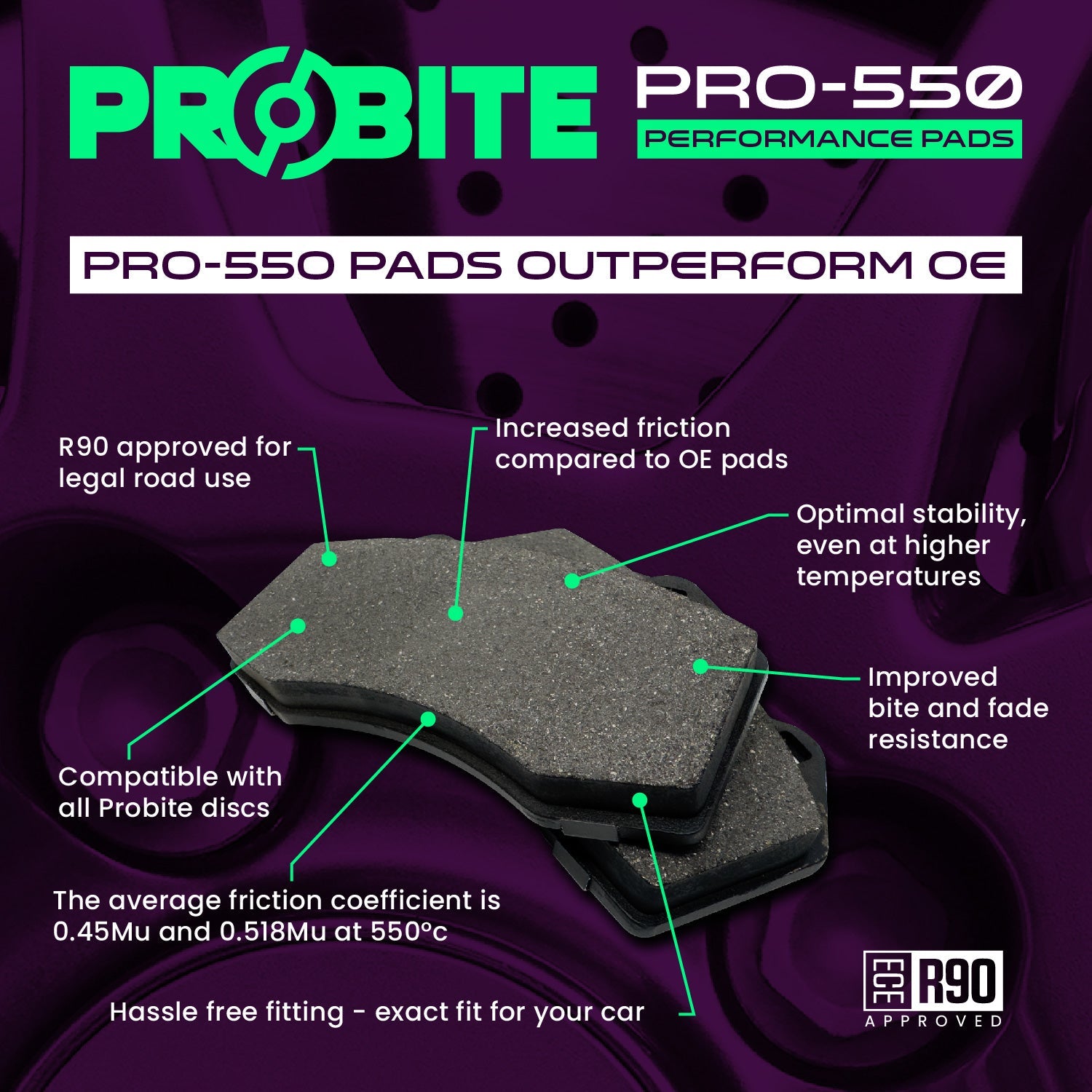 PRO-550 Performance Pads | Rears | W87mm H42mm D14mm