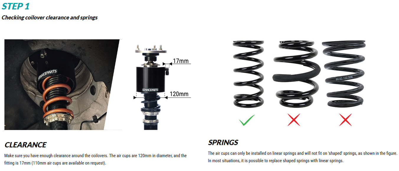 StanceParts Coilover XL Air Lift Cup System Front + Rear KIT