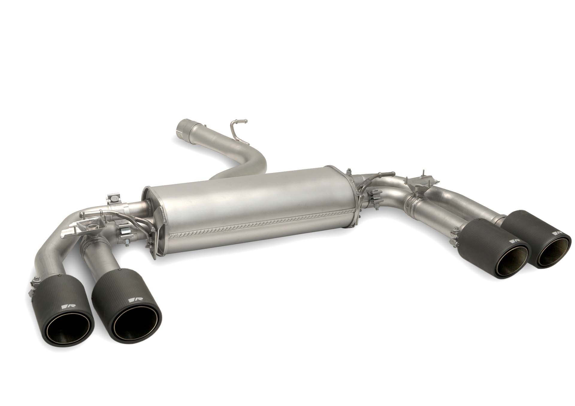 Exhaust Bundle for VW Golf 8 R Type CD Racing Rear Silencer + Racing | 4x 115mm Black Chrome Engraved Tips