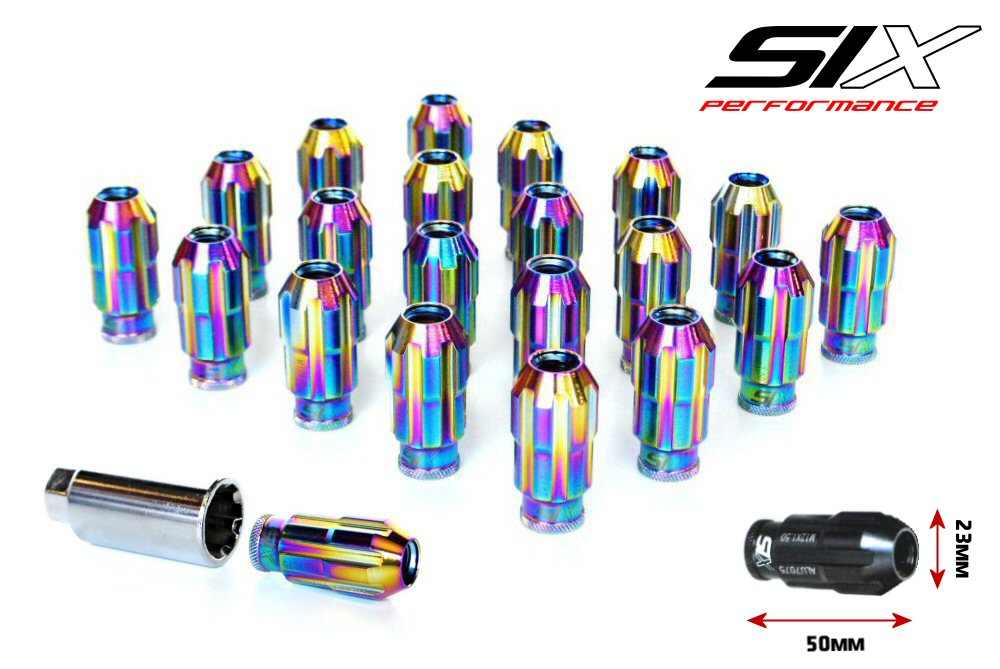 SIX-Lightweight-ALU7075-Lug-Nuts-12x1.50-NeoChrome-AntiTheft